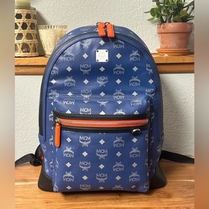 MCM Blue Visetos Reflective Nylon and Canvas Resnick Backpack